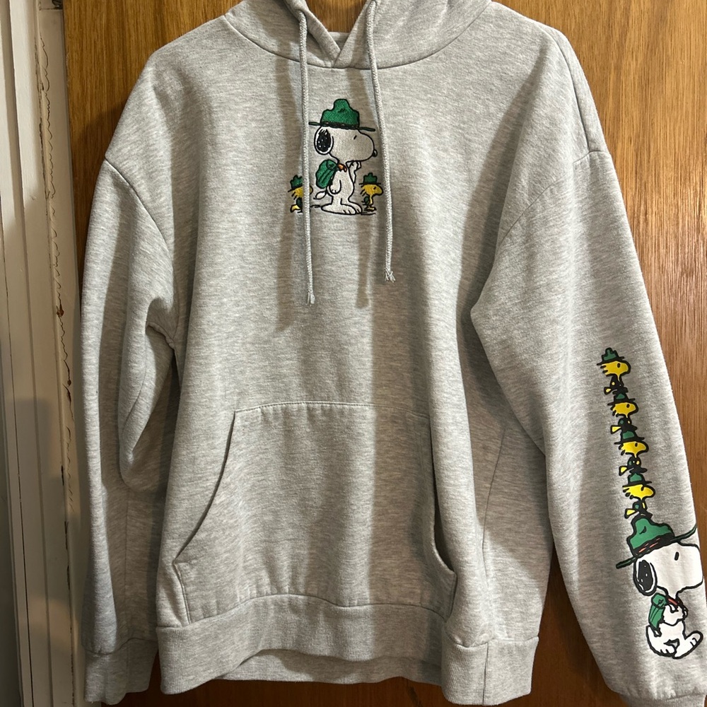 Grey Graphic Hoodie - Snoopy & Woodstock Design